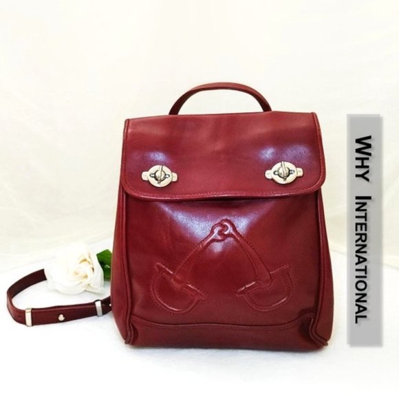 WHY Vintage Burgundy Red Genuine Leather Backpack Silver-tone Turn lock … - Picture 2 of 13